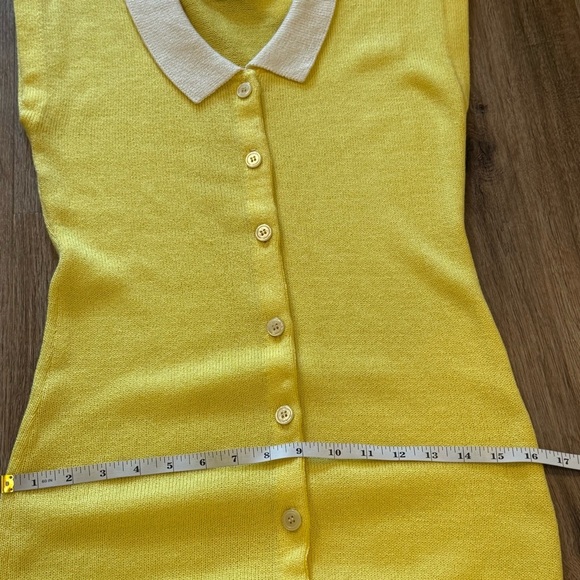Vintage 60s Midi Knit Dress Women’s Small Yellow Cream Button Up Collar Feminine - Picture 7 of 9